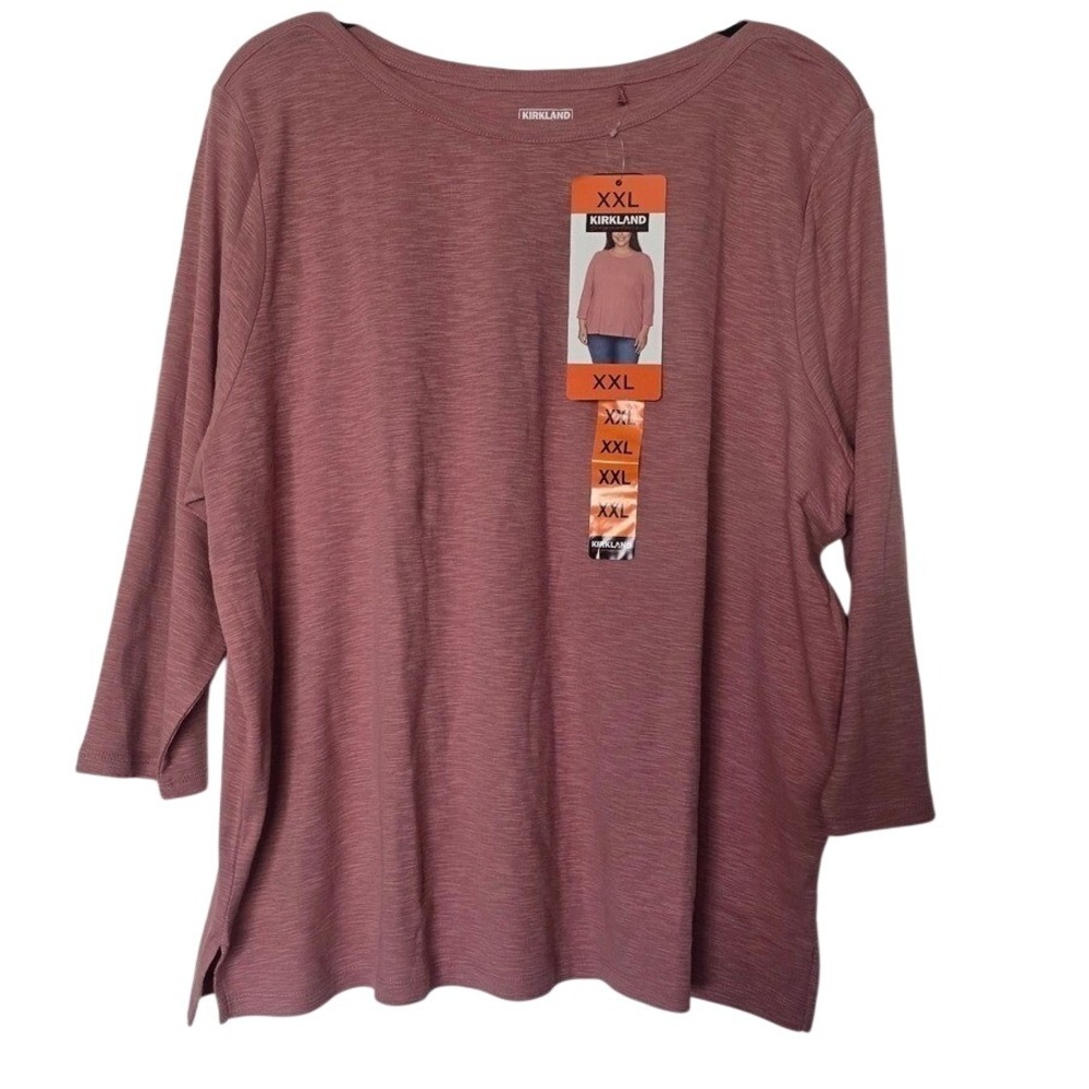 Kirkland Signature Womens XXL 3/4 Sleeve Boatneck Slub Tee Comfort Fit Cotton